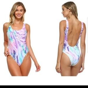 Envya izzy high leg one piece swimsuit in marble
